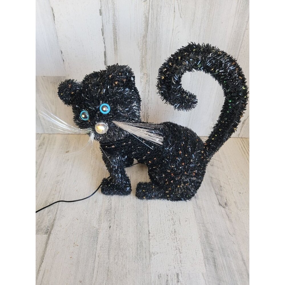 Fiber optic black cat multi-color Halloween home decor